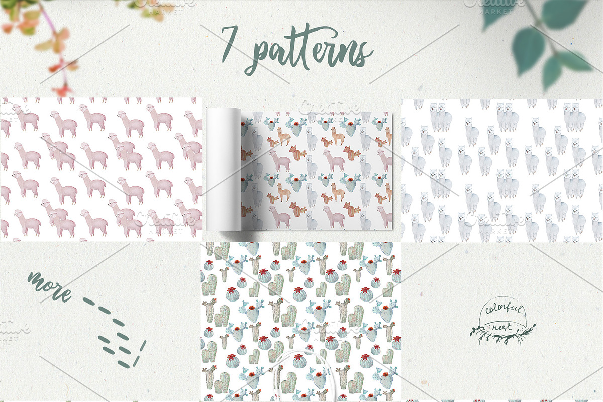 Pastel Llamas Clipart & Patterns PNG, an Animal Illustration by ColorfulNest (Photo 3 of 5)