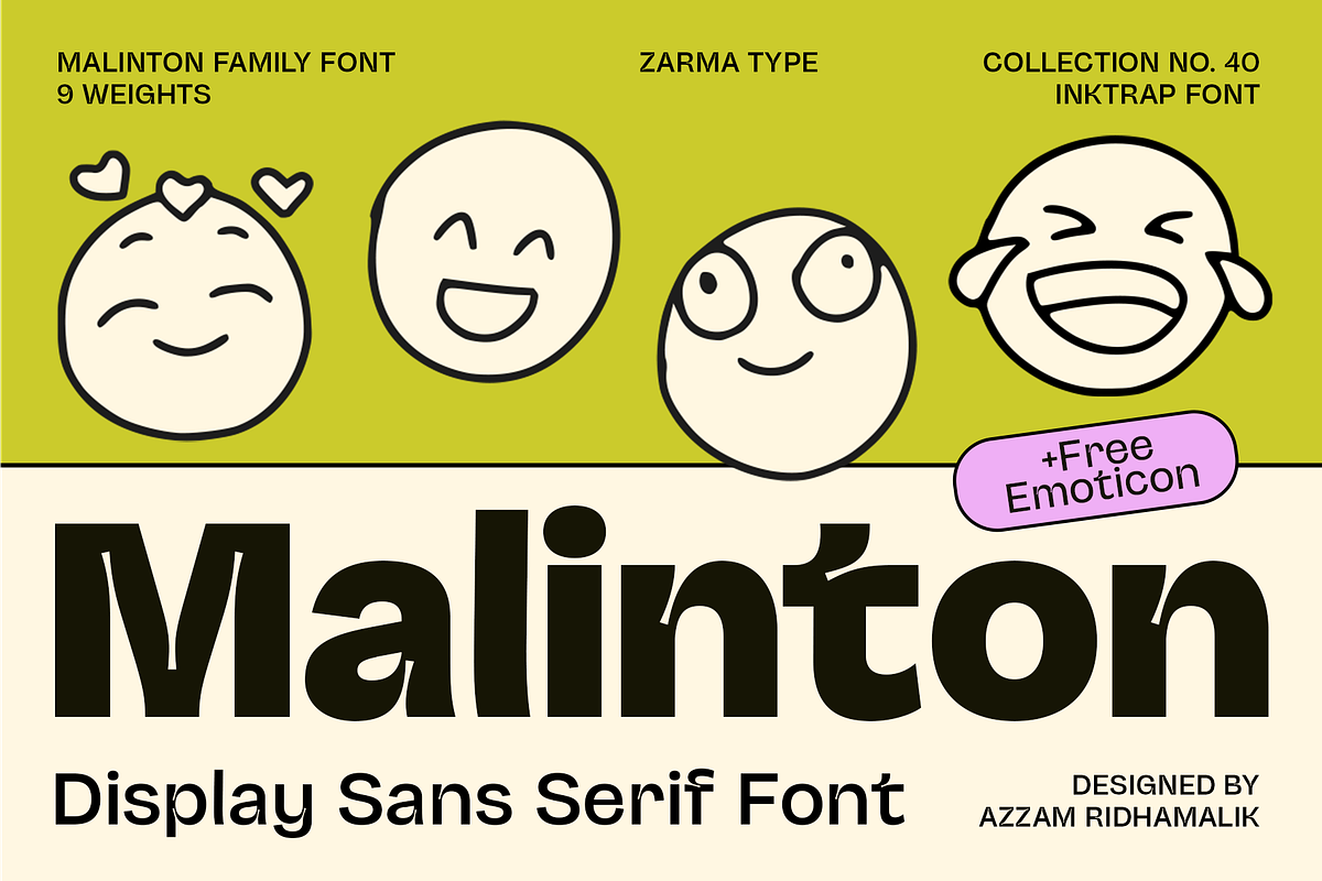 Malinton - Display Sans Font Family, a Sans Serif Font by Zarma Type (Photo 1 of 11)