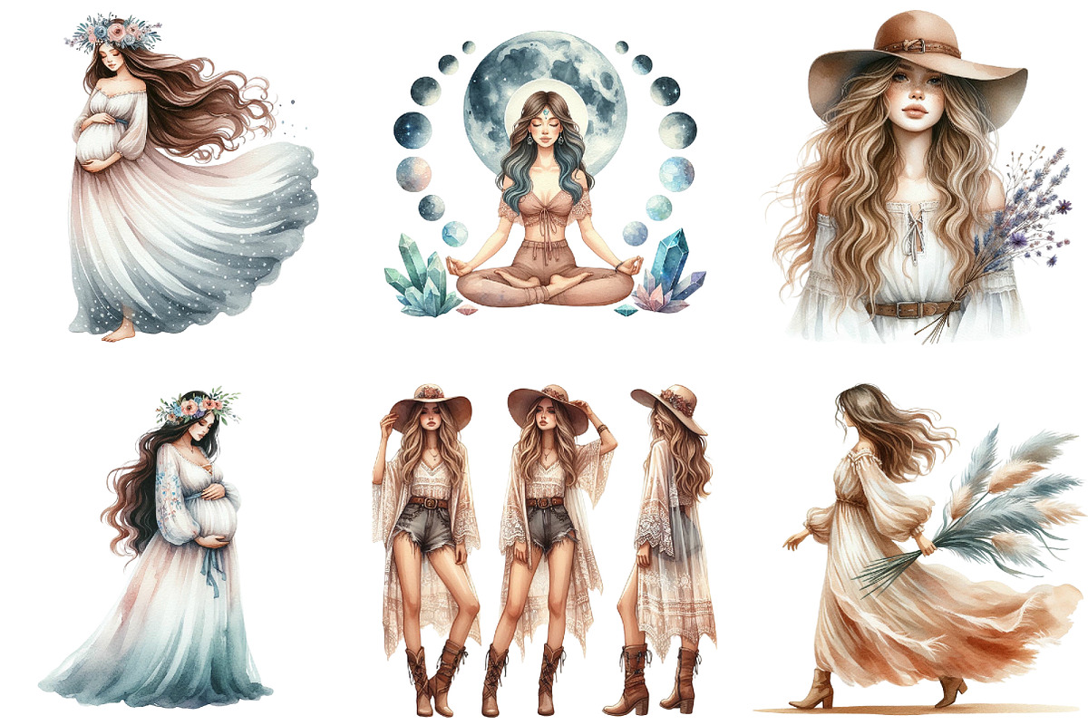 Boho Girl Clipart, an Illustration by DreamArtGraphic (Photo 4 of 5)