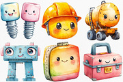 Watercolor Kawaii Labor Day Clipart, an Illustration by Canvas Craft (Thumbnail 2 of 8)