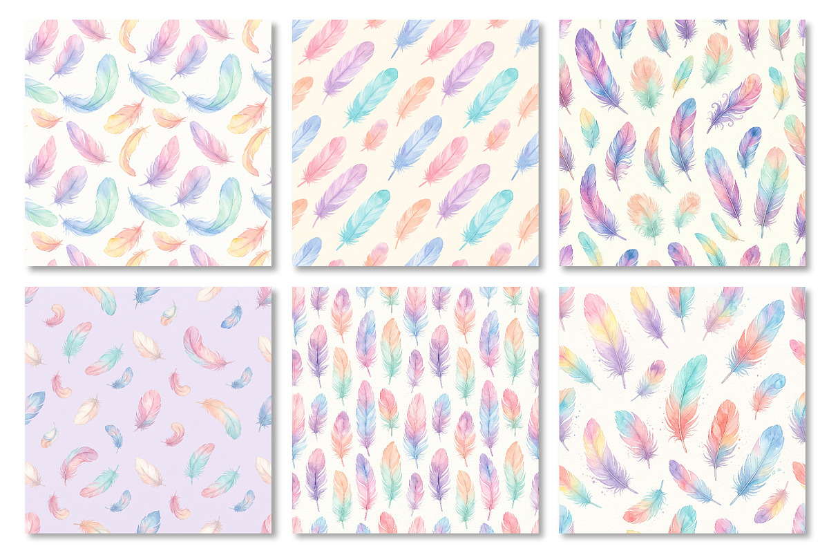 Feather Watercolor Digital Paper, a Pattern Graphic by Dream Creation (Photo 5 of 5)