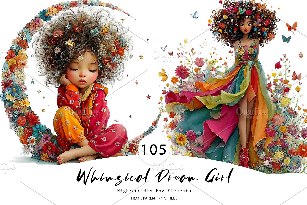 Whimsical Dream Girl Clipart, a Seasonal Illustration by CreationArt (Photo 1 of 9)