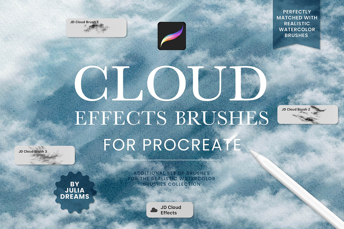 Cloud Effects Brushes for Procreate, a Brush Add-On by Julia Dreams (Photo 1 of 3)