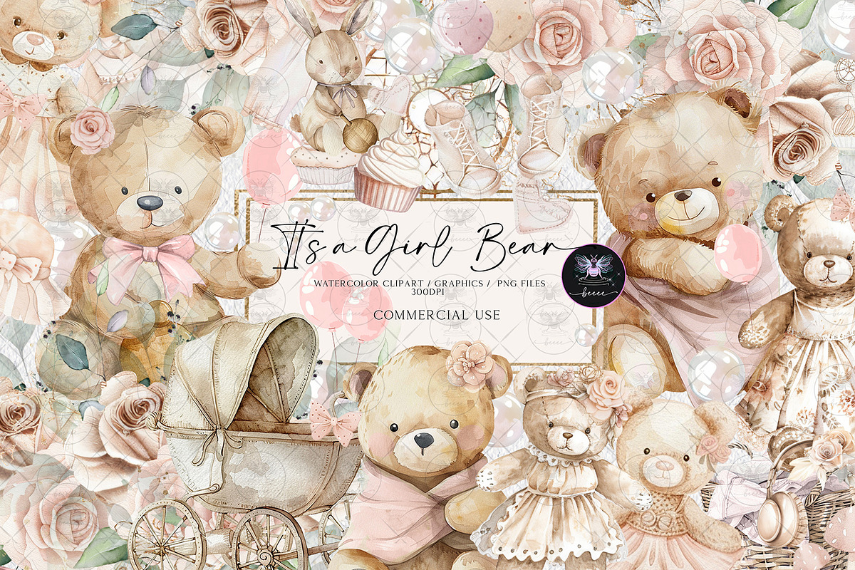 Teddy Bear Boho Clipart, an Animal Illustration by BigCakeBee (Photo 1 of 4)