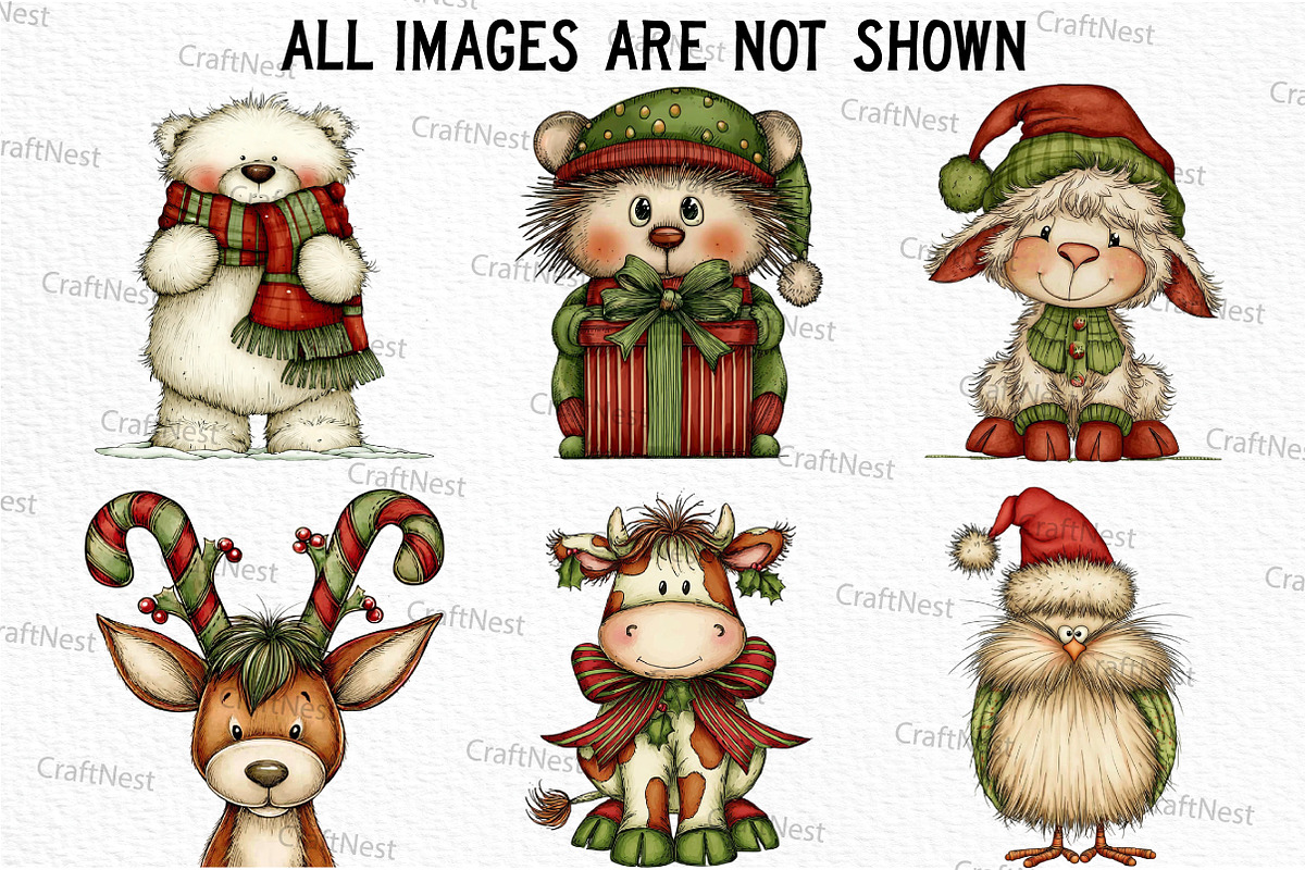 Whimsical Christmas Animals Clipart, an Illustration by Craft Nest (Photo 4 of 6)