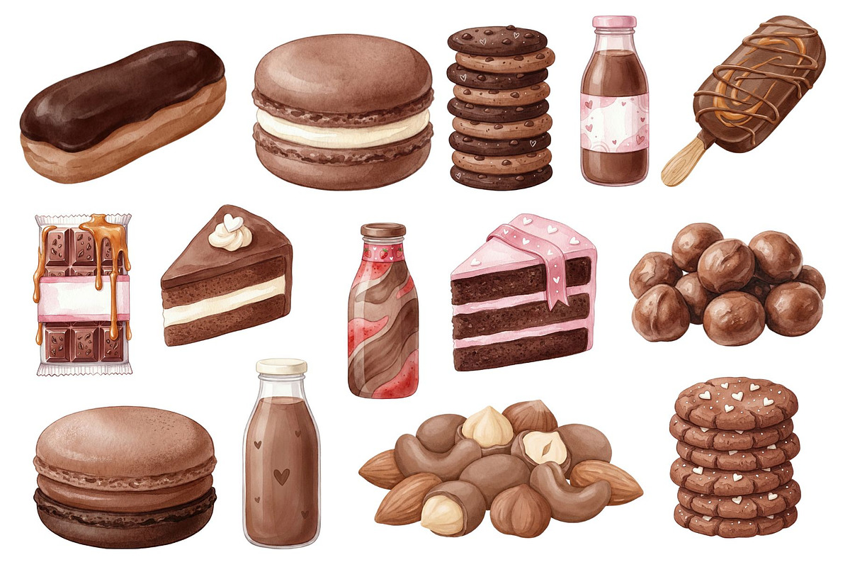 Watercolor Chocolate Dessert Clipart, a Food Illustration by Stellalunarts (Photo 9 of 14)