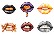 Watercolor Halloween Lips Clipart, a Seasonal Illustration by CitraGraphics (Thumbnail 3 of 7)