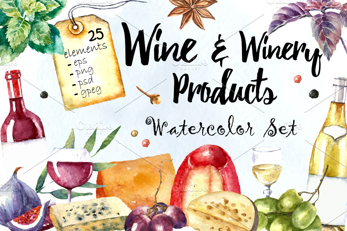 Wine and winery products watercolor, a Food Illustration by Vikeriya (Photo 1 of 8)