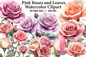 Pink Roses watercolor clipart, an Illustration by Libby Wishes