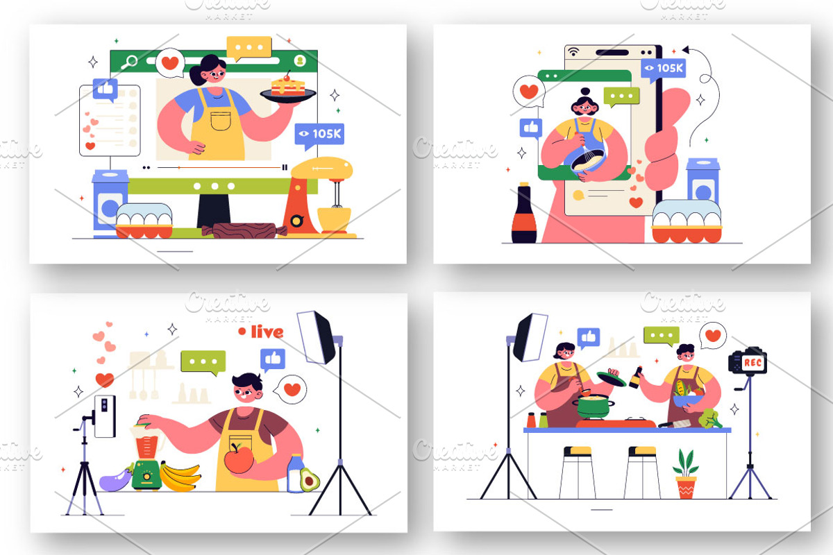 10 Cooking Vlog Illustration, a Food Illustration by denayunebgt (Photo 3 of 4)