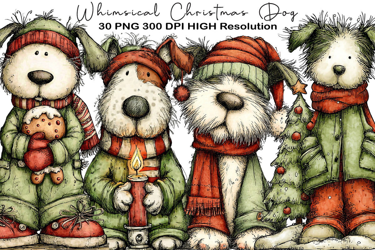 Whimsical Christmas Dog Clipart, an Animal Illustration by Black Bird Studio (Photo 1 of 6)