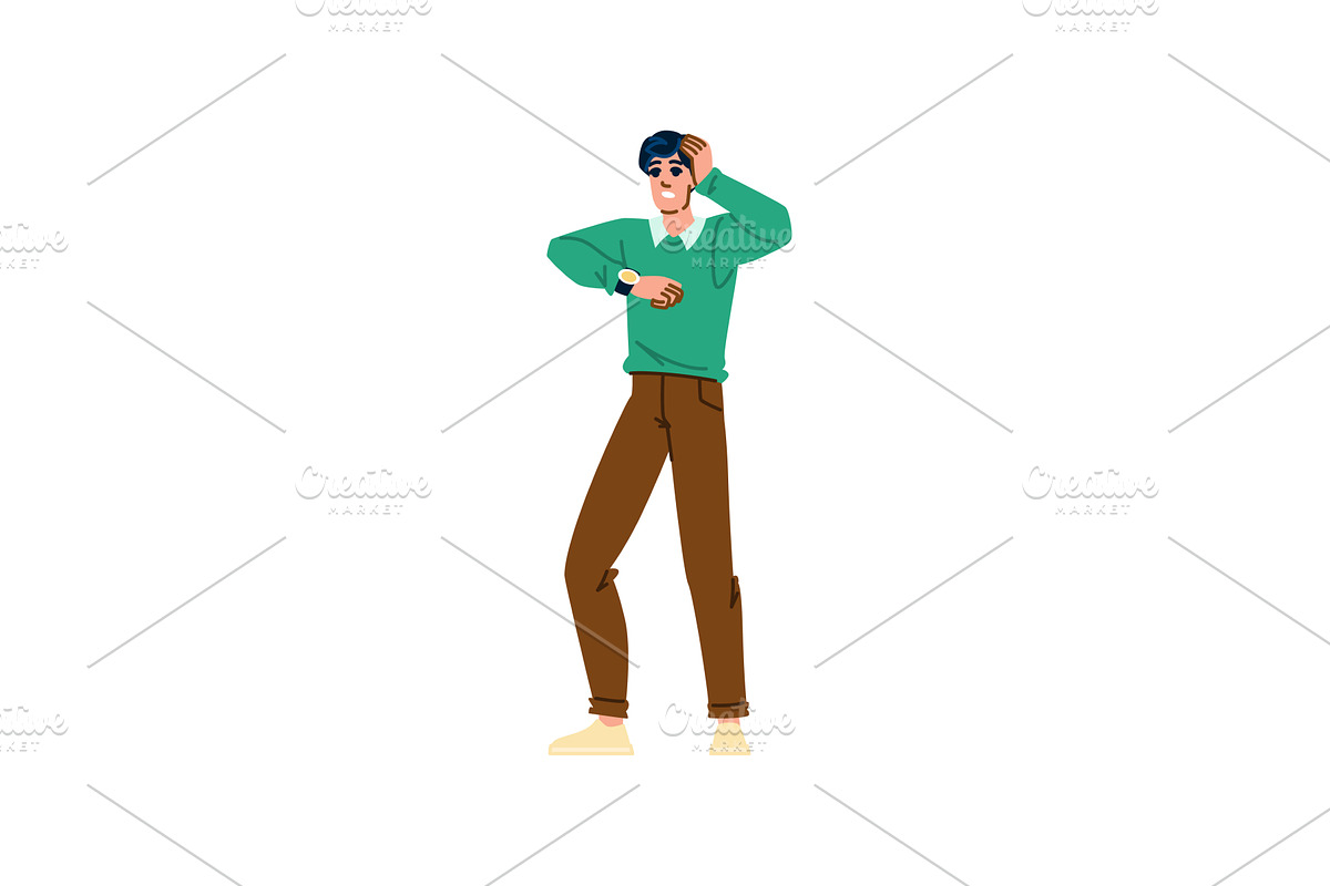 Stressed man checking time being, a Person Illustration by pikepicture