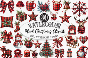 Red Buffalo Plaid Christmas Clipart, an Illustration by Designking
