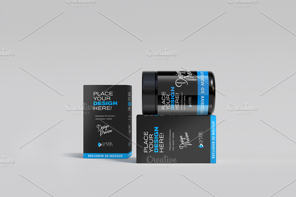 Plastic Screw Cap Mockup with Packet, a Cups & Container Mockup by artBit Design Studio (Photo 7 of 8)