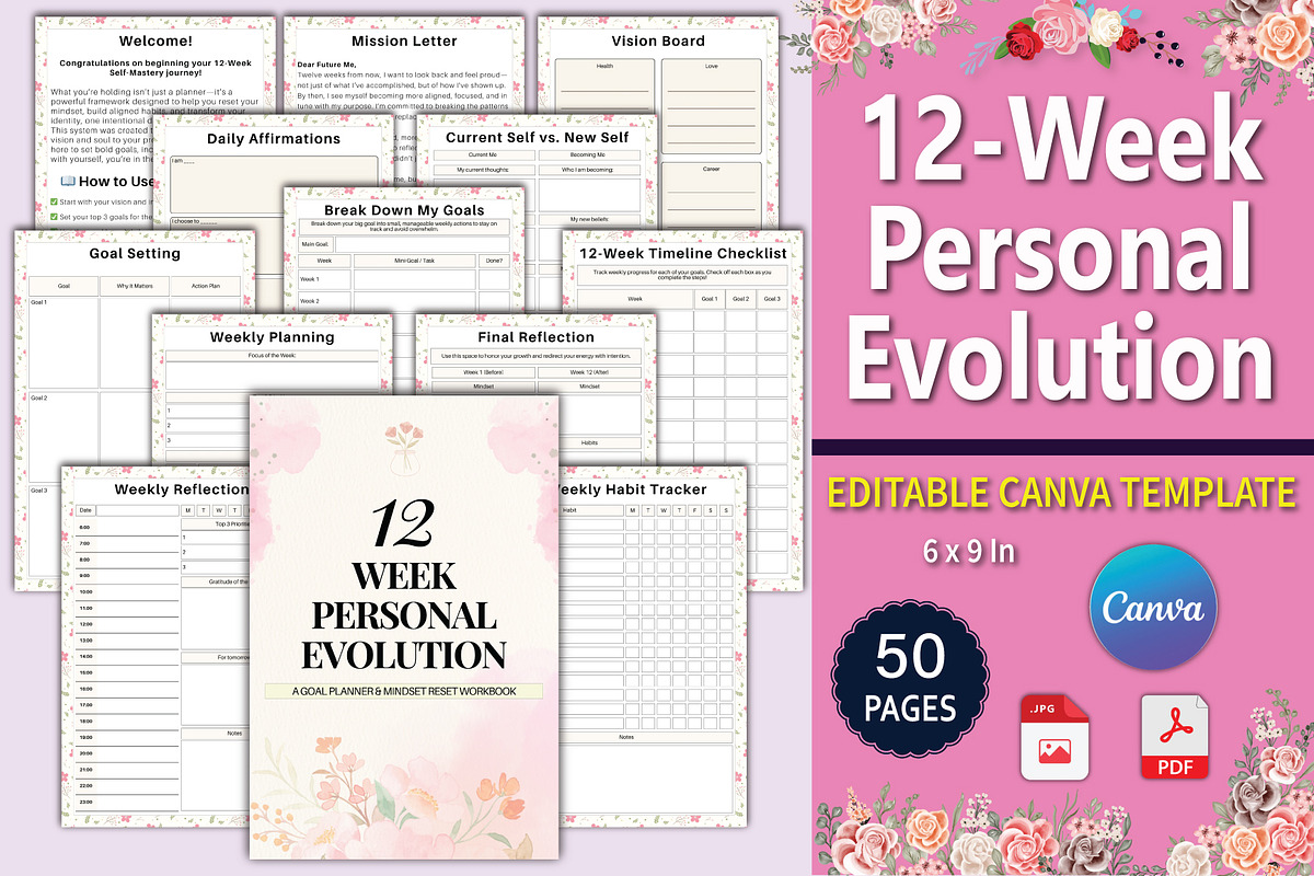 12-Week Personal Evolution Canva, a Print Template by Designmela01 (Photo 1 of 8)