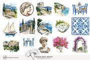 90 watercolour Greece clip art, a Seasonal Illustration by Poppy Lane Studio (Thumbnail 4 of 12)