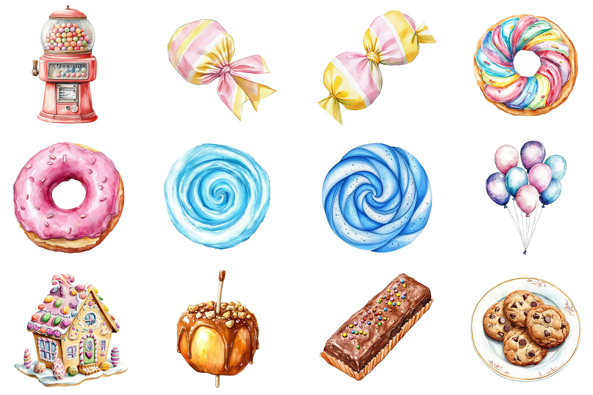 Watercolor Pastel Candyland Clipart, an Illustration by CitraGraphics (Photo 5 of 5)