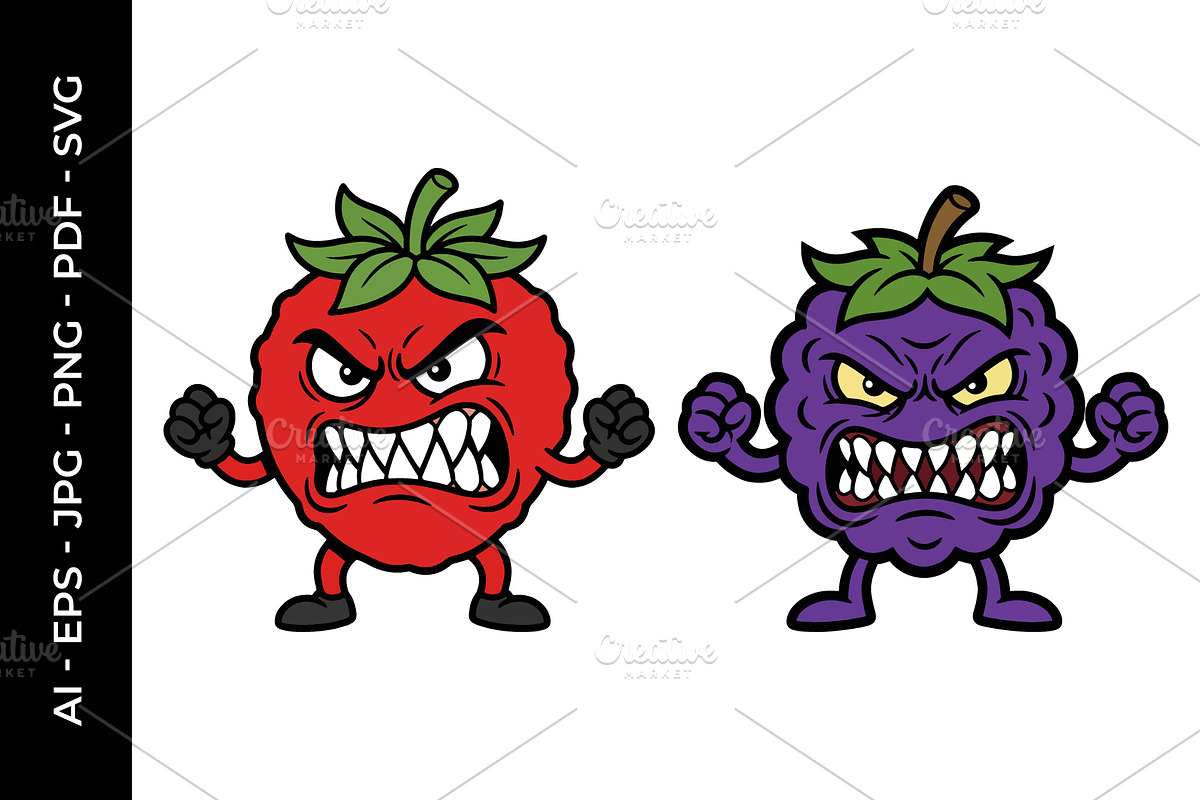 Angry cartoon raspberry illustration, a Food Illustration by ...