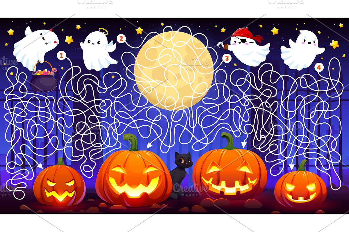Halloween holiday labyrinth maze, a Seasonal Illustration by Seavector Studio (Photo 1 of 3)