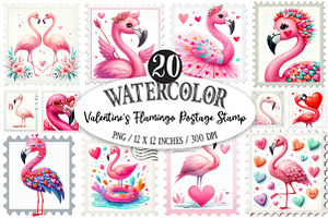 Valentine's Flamingo Postage Stamp, an Illustration by Designking