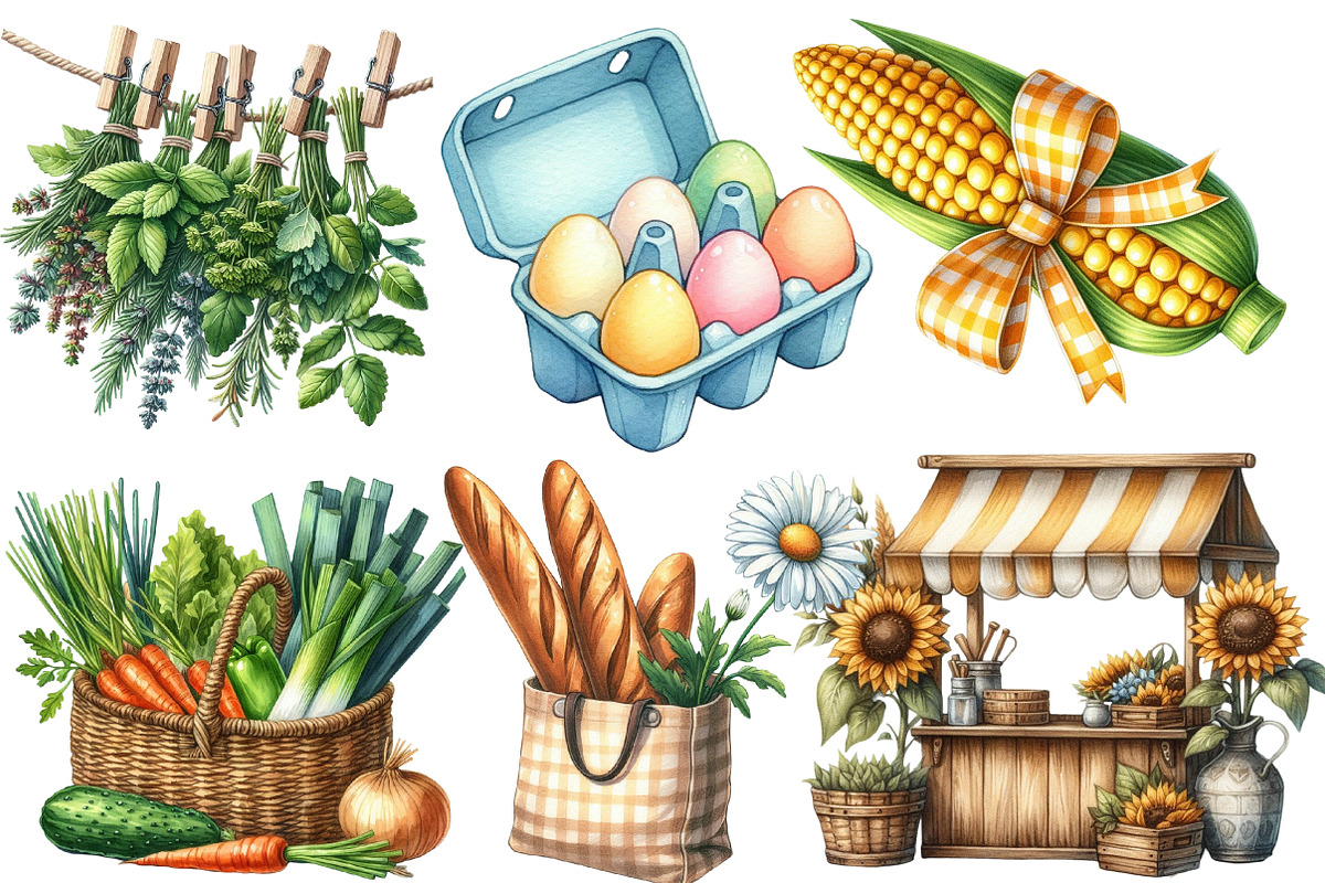 Watercolor Farmers Market Clipart, an Illustration by Designworld (Photo 5 of 6)