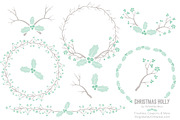 Mint Holly Wreath Clipart & Papers, an Illustration by Amanda Ilkov (Thumbnail 1 of 5)
