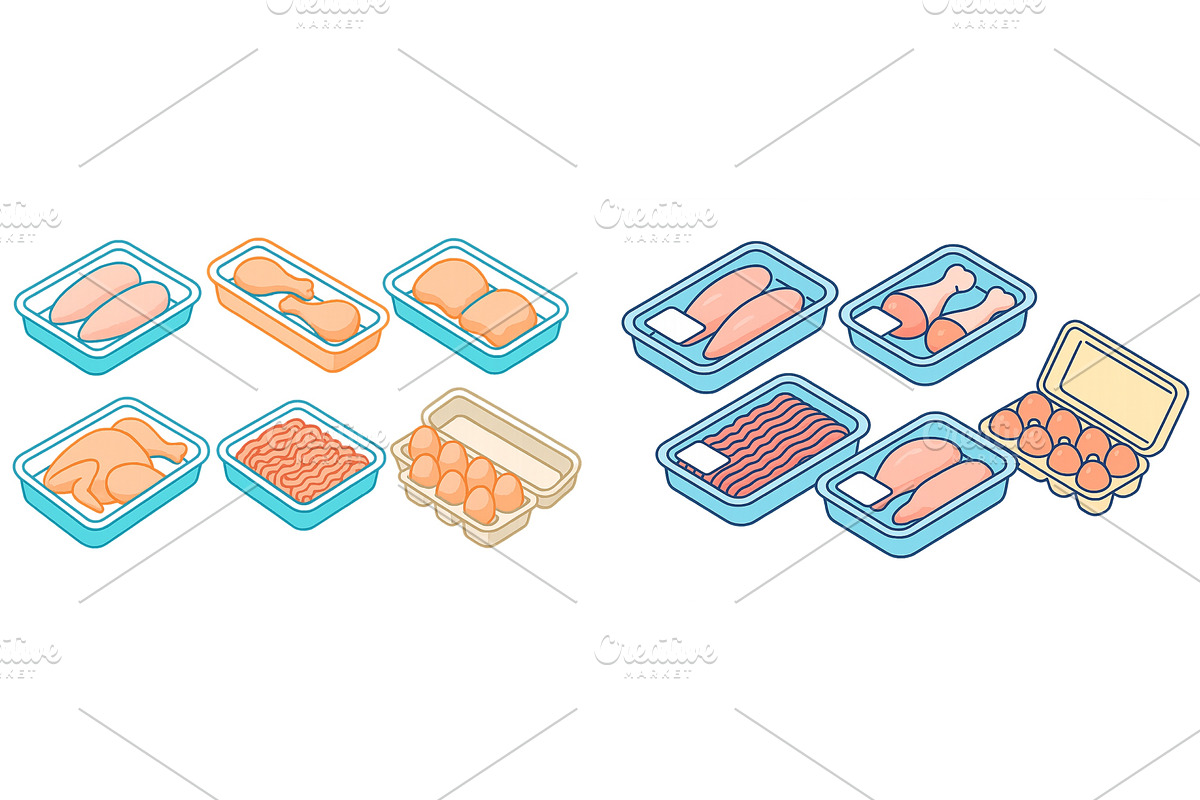 Various types of packaged raw meats, a Food Illustration by ZinetroN