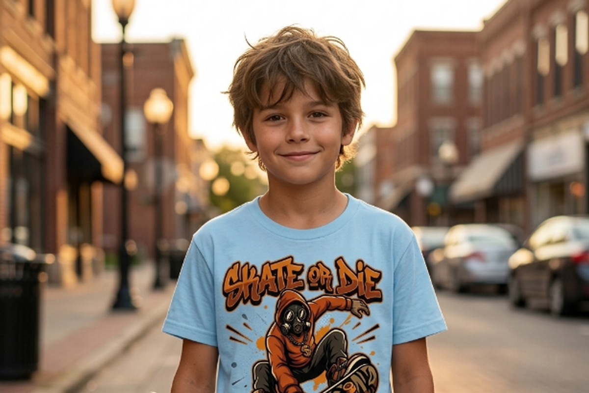 Skate Or Die Gas Mask Rider, a Shirt Mockup by Vector Stall (Photo 7 of 14)