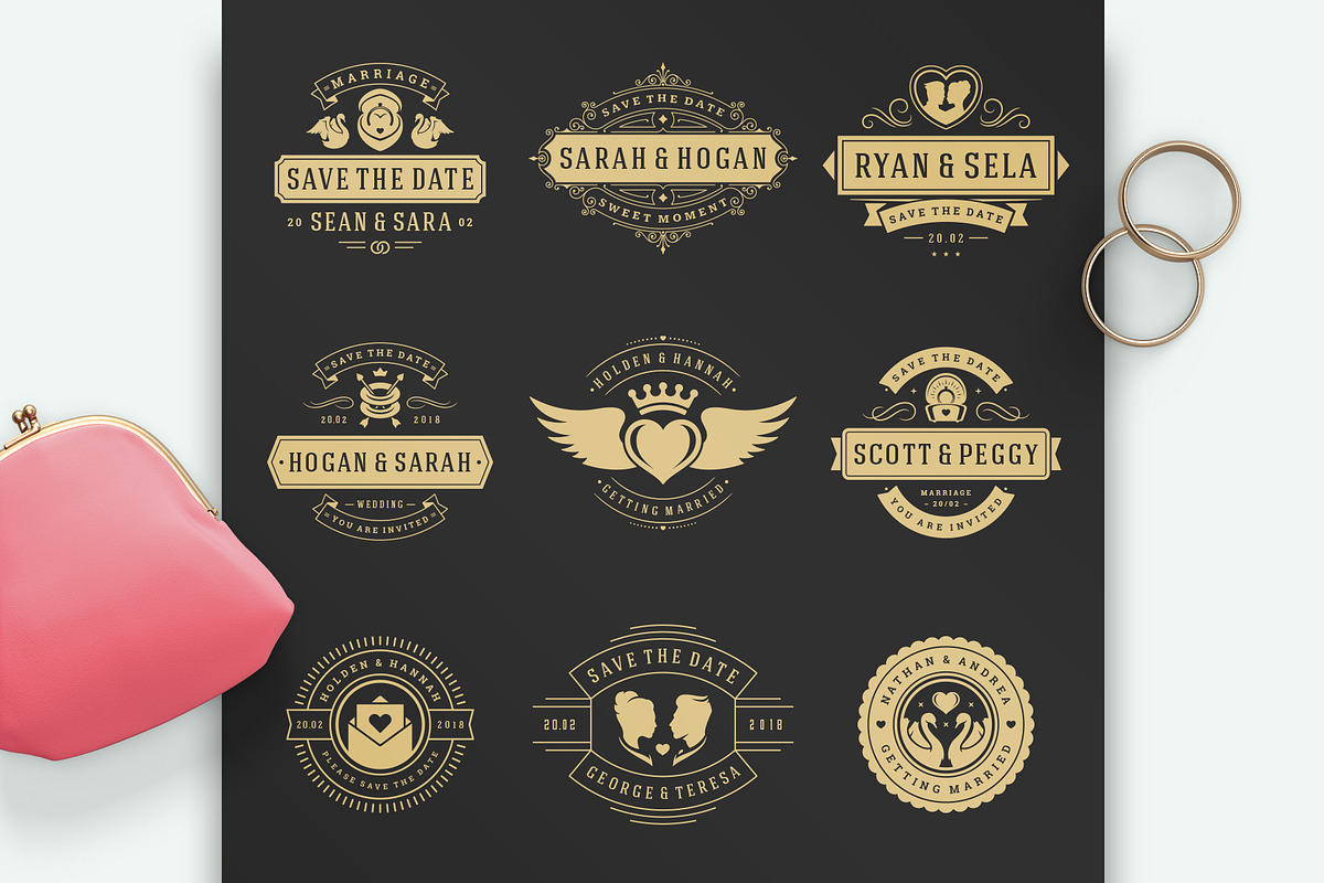 18 Wedding Logos and Badges, a Branding & Logo Template by Vasya Kobelev (Photo 4 of 15)