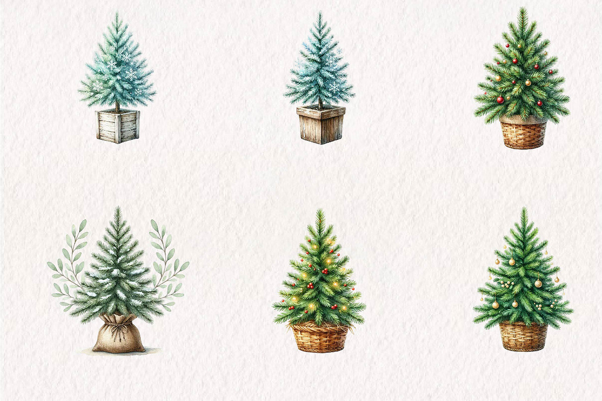 Watercolor Christmas Tree Clipart, a Seasonal Illustration by CreationArt (Photo 4 of 7)