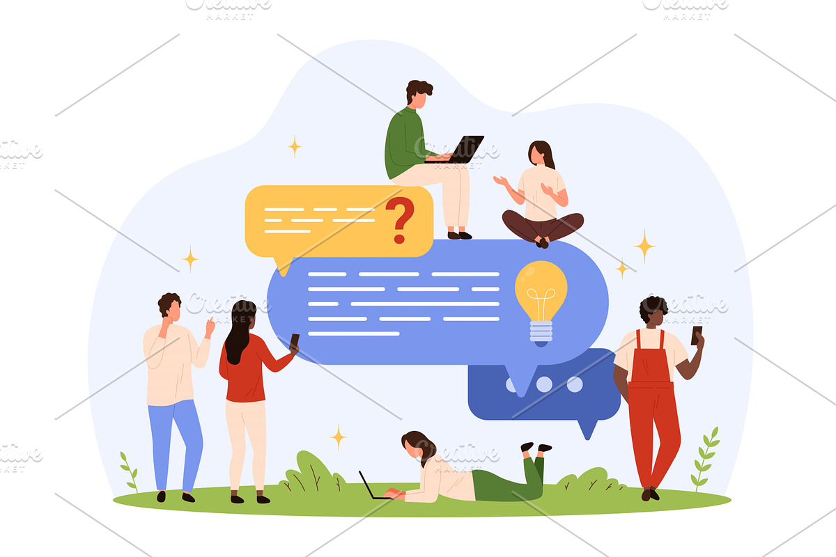 Chatting Around FAQ Message Bubbles, a Technology Illustration by Flashvector