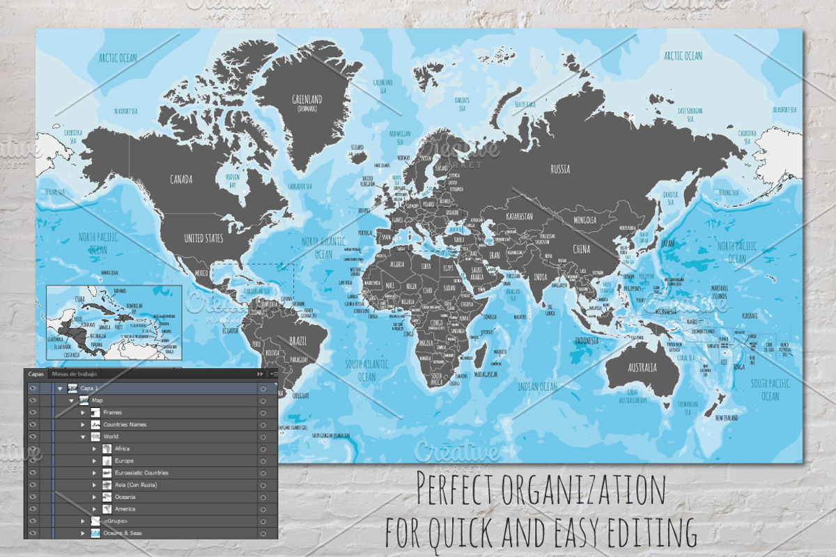 6x Illustrated Vector World Maps, an Illustration by asantosg (Photo 3 of 9)