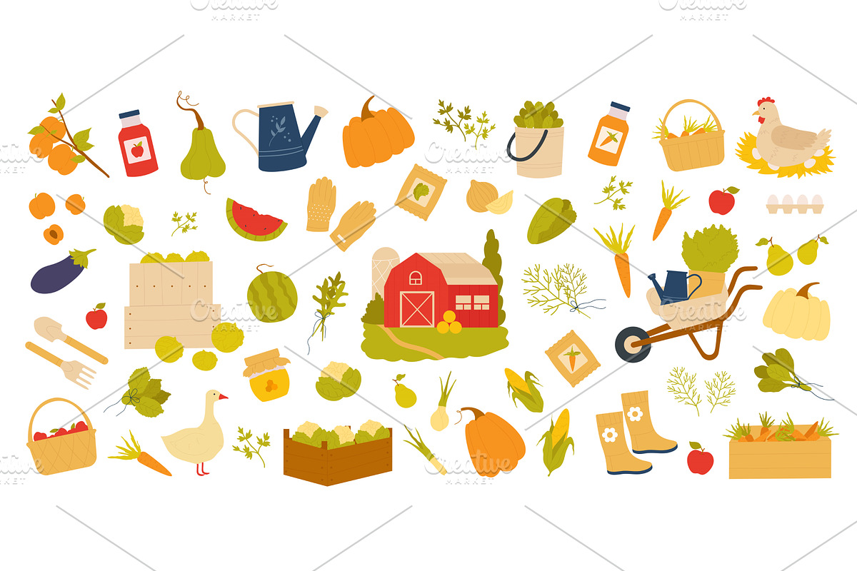 Local farm products production set, a Food Illustration by Flashvector