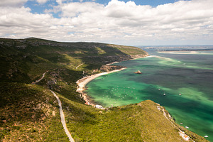 Aerial view of Praia de Alpertucho beach in Arrabida National Park, a Photo by andreonegin market