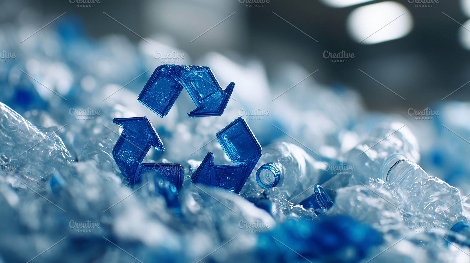 Blue recycling symbol stands out, an Industrial Photo by MistyDay