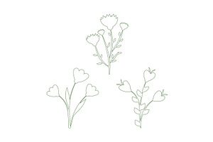 Line art flowers trio set in, an Object Illustration by okskukuruza