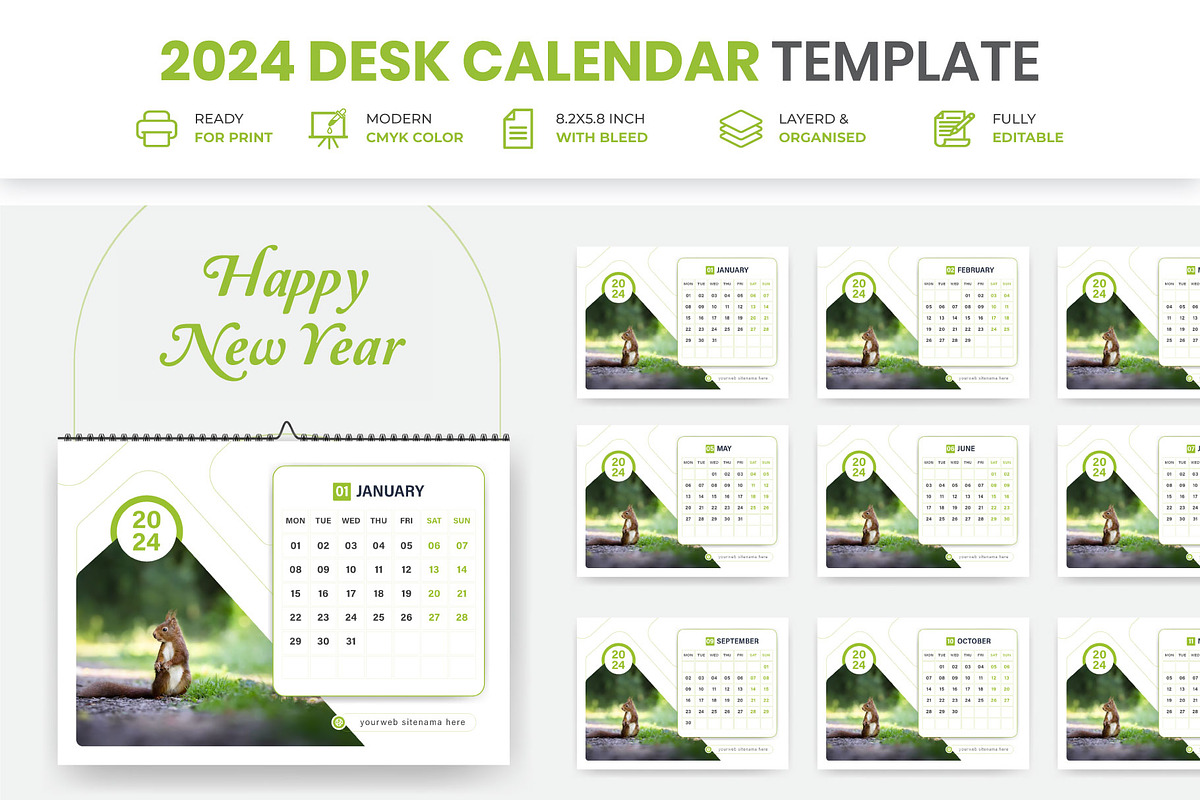 Business Desk Calendar Plan 2024, a Print Template by Mk_Studio