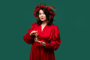 Stylish woman with berry wreath stop, a Person Photo by Elena Vagengeim