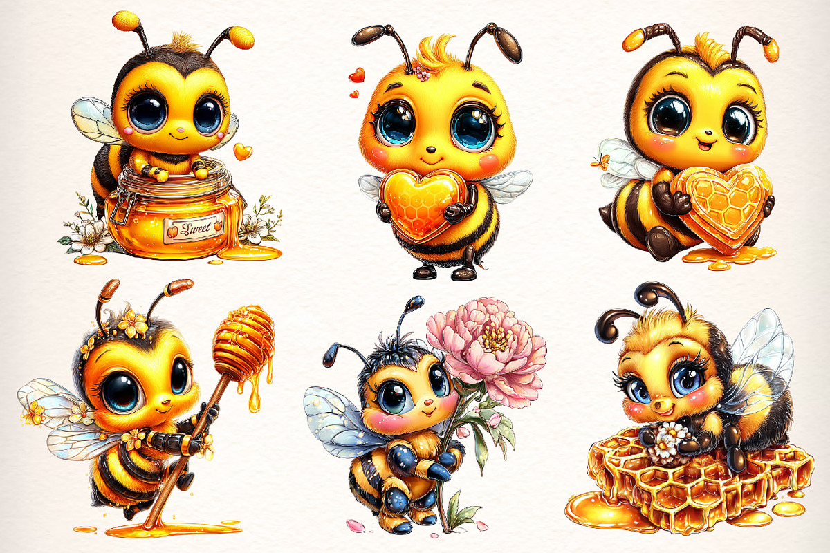 Sweet Bees Clipart, Cute Bee Clipart, an Illustration by Dream Creation (Photo 5 of 7)