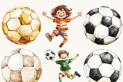 Watercolor Cute Soccer Clipart, a Sport Illustration by Design Scotch (Thumbnail 5 of 9)