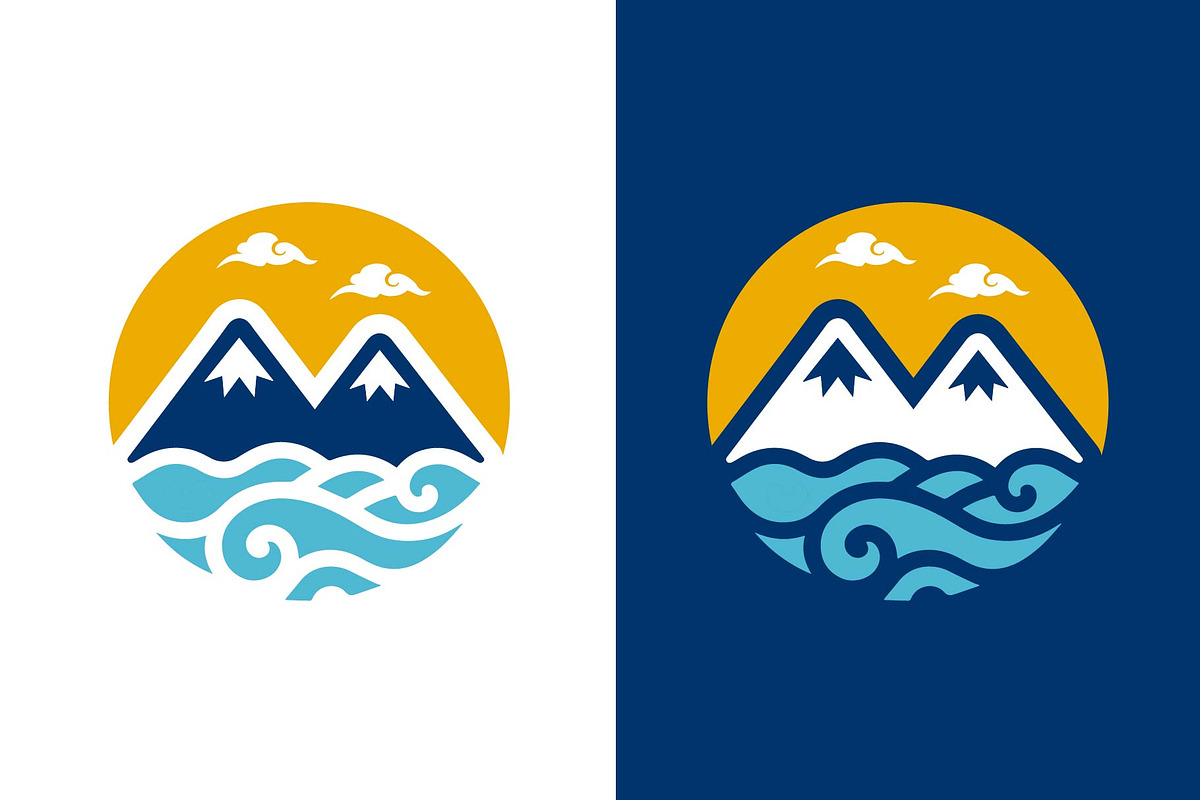 Mountain Peaks with Sun Logo, a Branding & Logo Template by funpixel