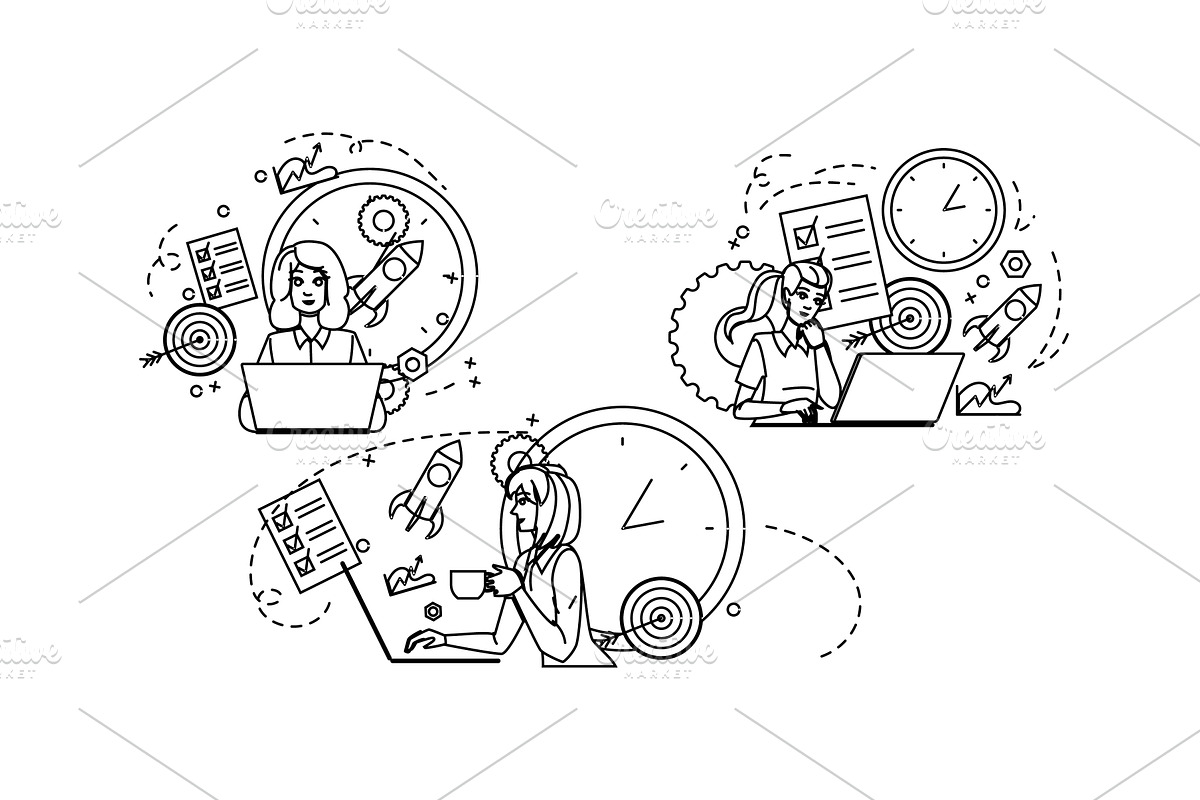 multitasking woman laptop planning, a Technology Illustration by pikepicture