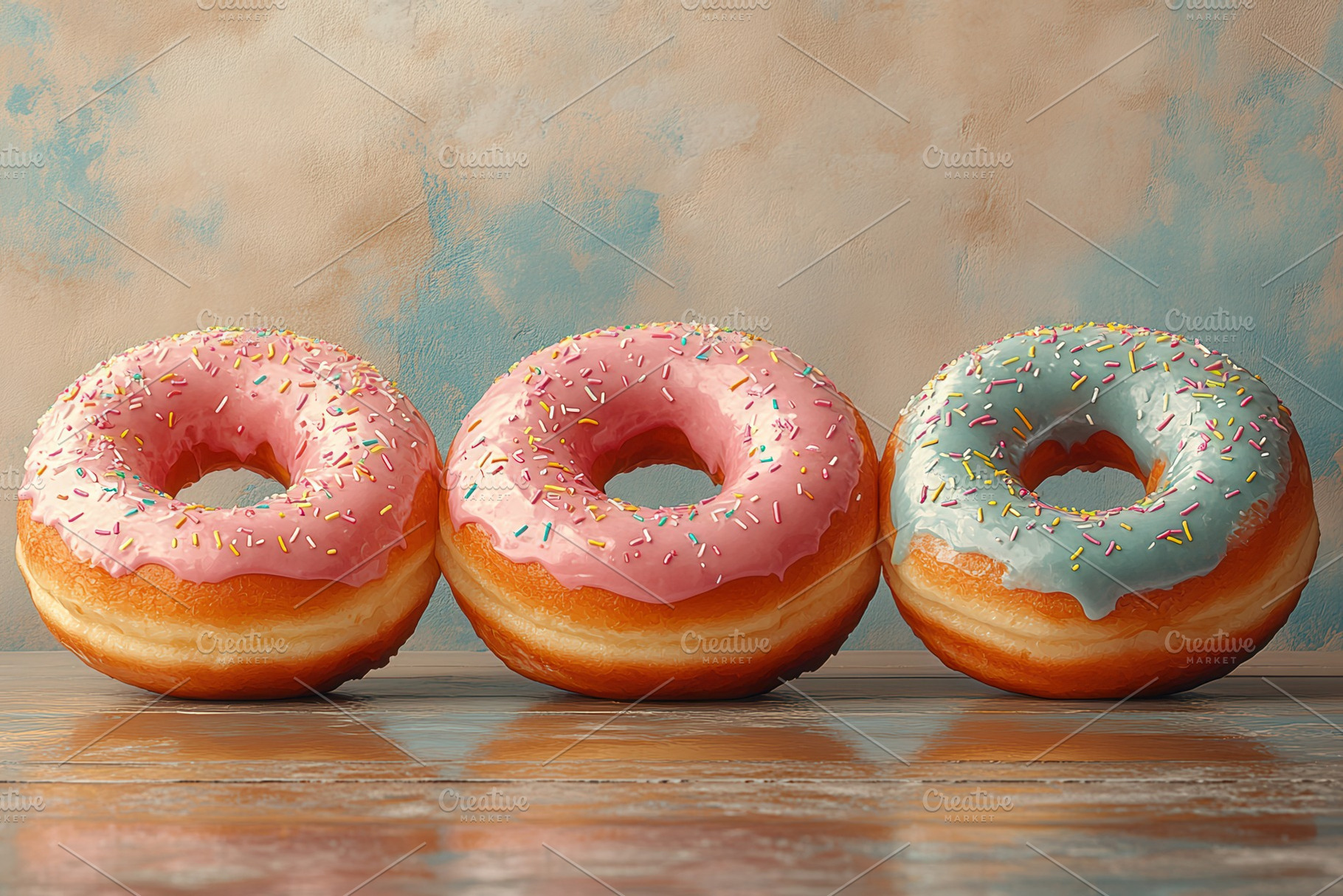 Colorful donuts with frosting and sp, a Photo by Tanuart