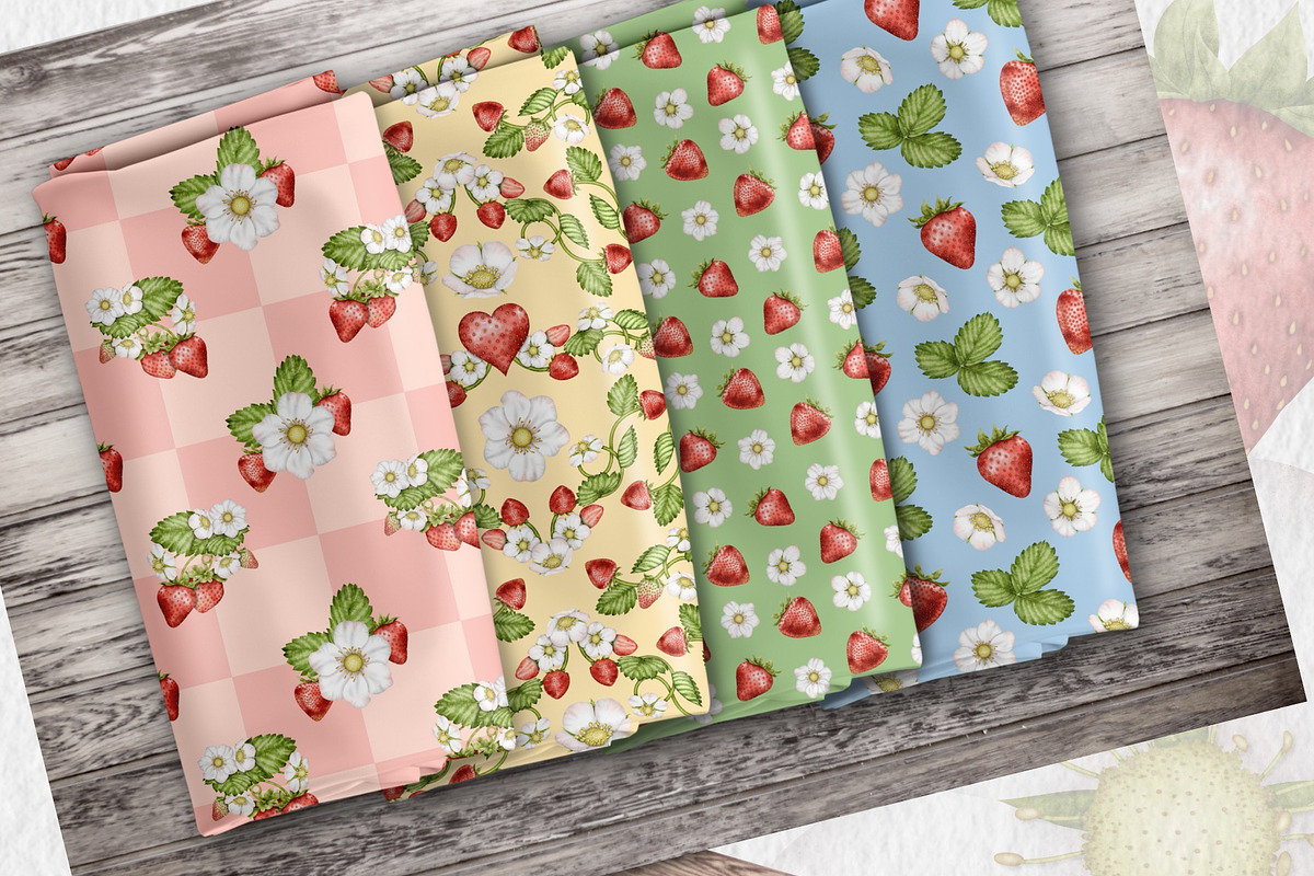 Strawberry Watercolor Tea Party., a Food Illustration by Happy Sloth Graphics (Photo 10 of 13)