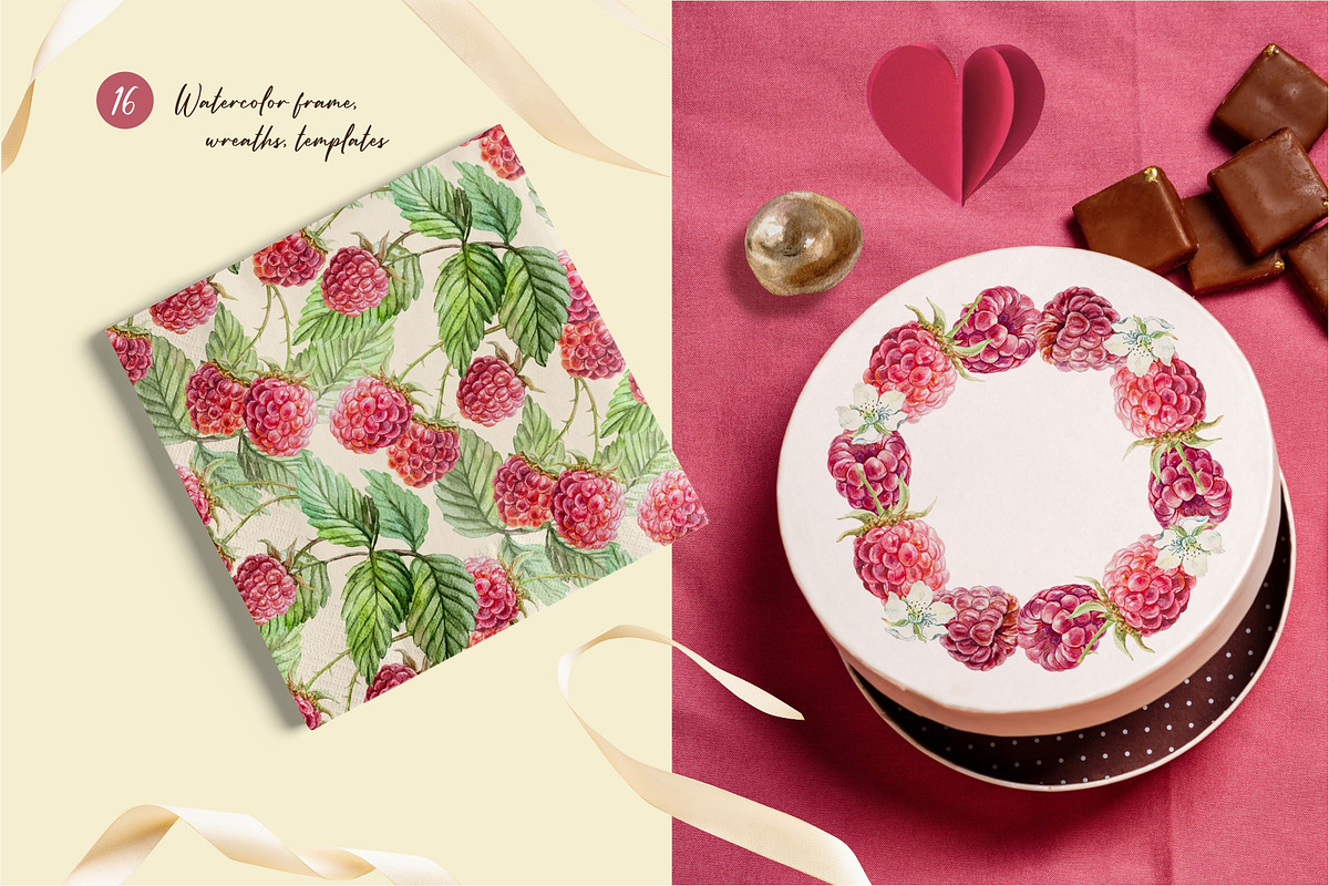 Raspberry. Watercolor Clip Art, a Food Illustration by Farida Bik (Photo 5 of 11)