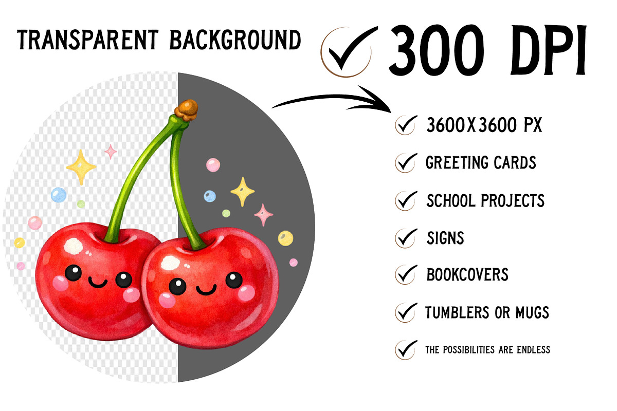 Watercolor Cherry Clipart Set PNG, an Illustration by Craft Nest (Photo 2 of 5)