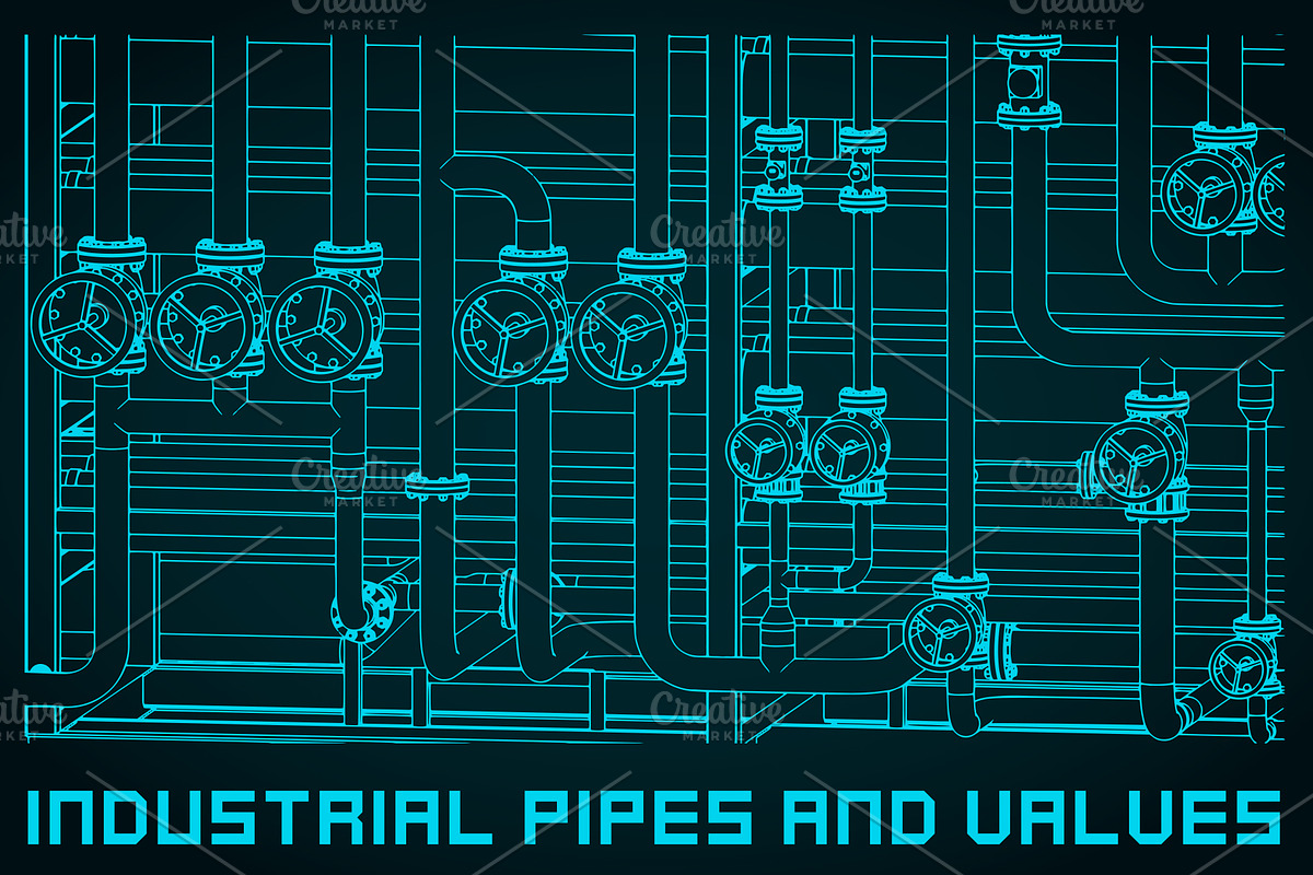 Industrial pipes and valves Set, an Illustration by Blacklight (Photo 2 of 6)