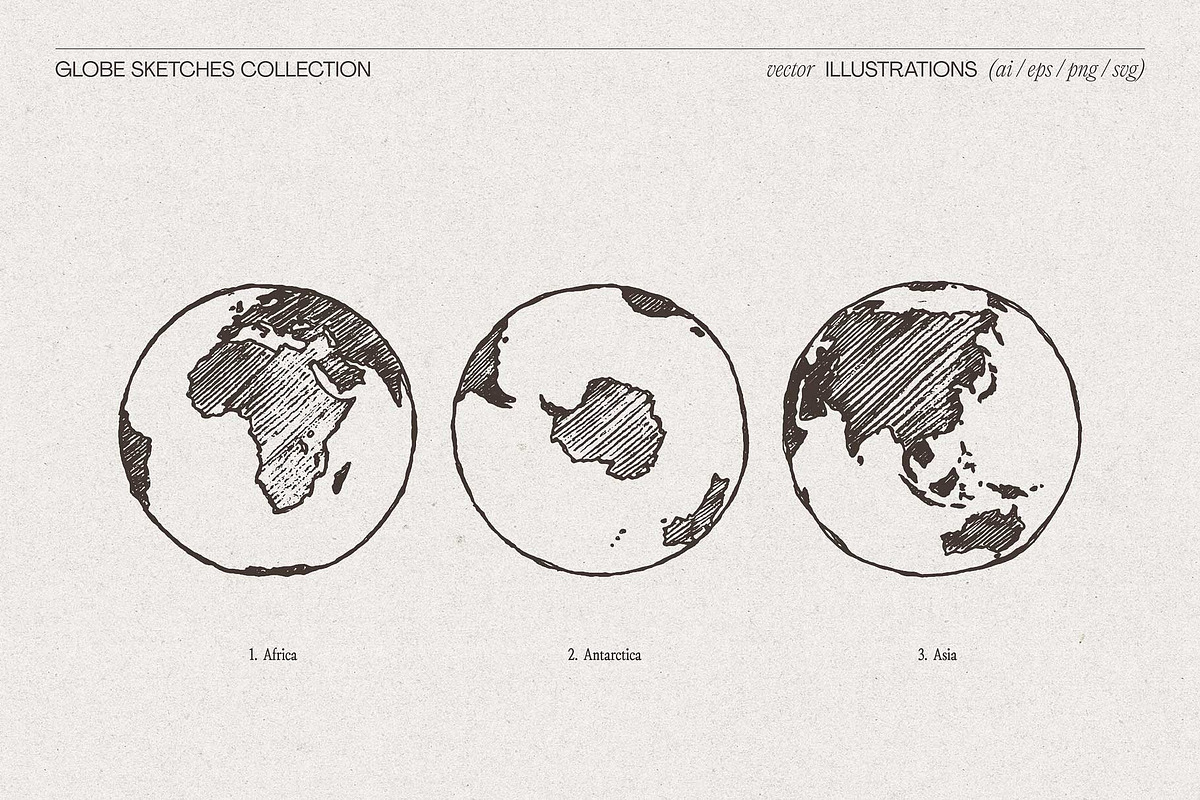 Etched Globe Sketches Collection, an Object Illustration by TheMountBirdStudio (Photo 6 of 8)