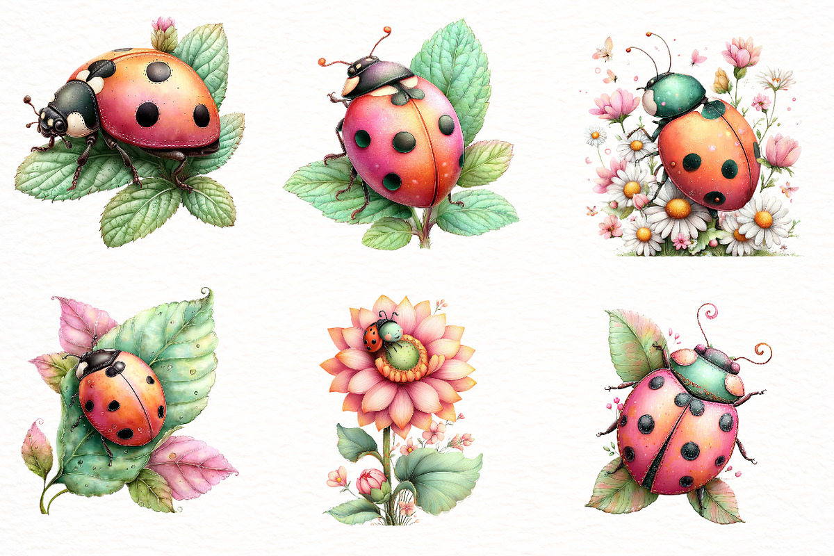 Whimsical Summer Ladybug Clipart, an Illustration by Designworld (Photo 2 of 8)
