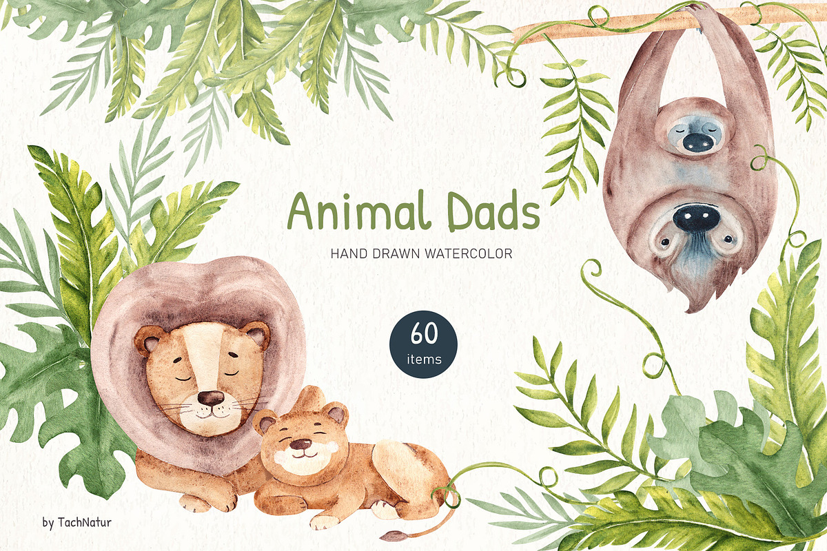 Animal Dads. Watercolor Cliparts., an Animal Illustration by TachNatur (Photo 1 of 7)